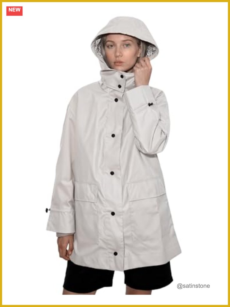 Waterproof Rain Jacket With Detachable Hood, Lightweight Trench Coat - Long